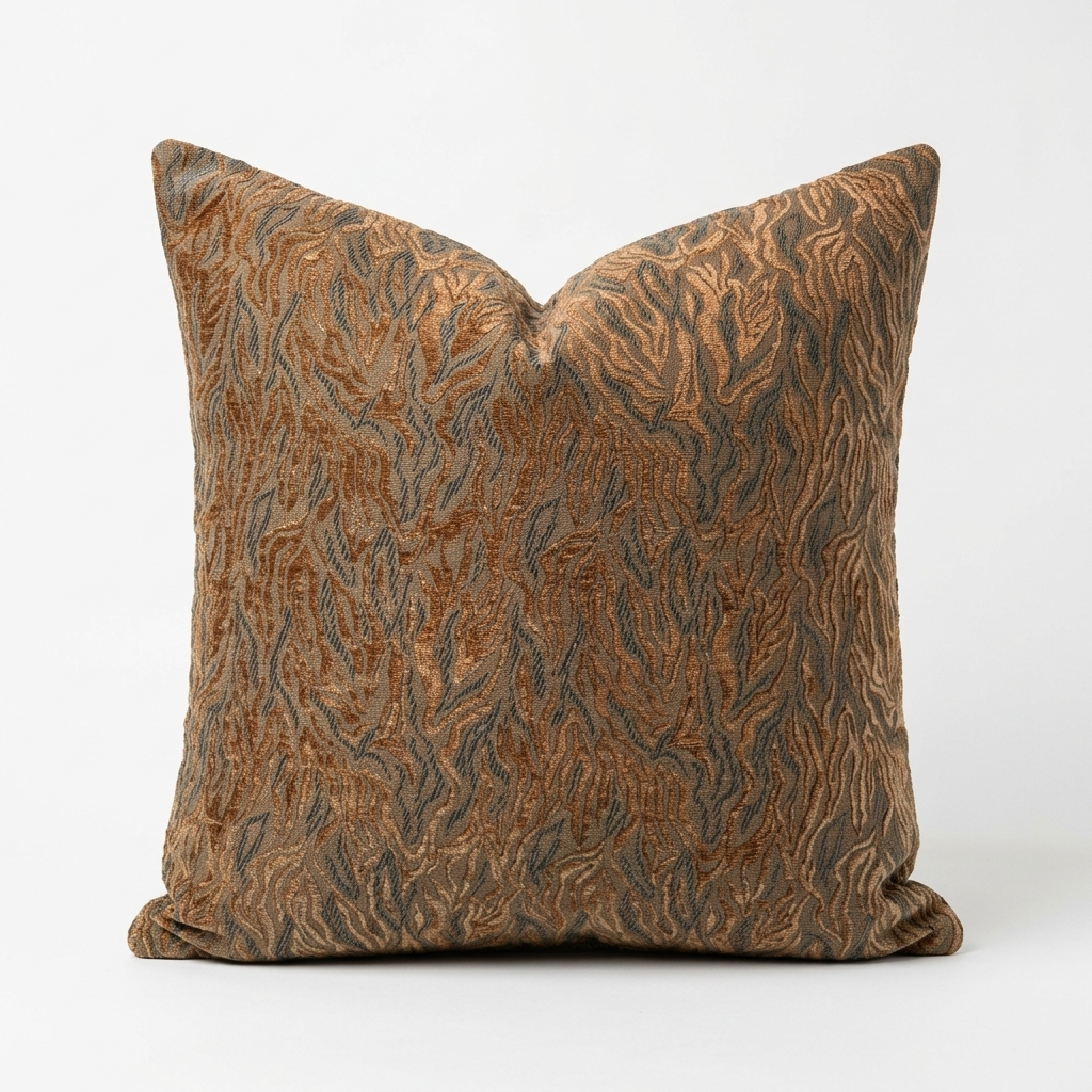 Plutus Burnished Bronze Yarns Shiny Fabric With Twig Pattern Luxury Throw Pillow