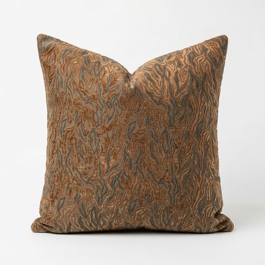 Plutus Burnished Bronze Yarns Shiny Fabric With Twig Pattern Luxury Throw Pillow