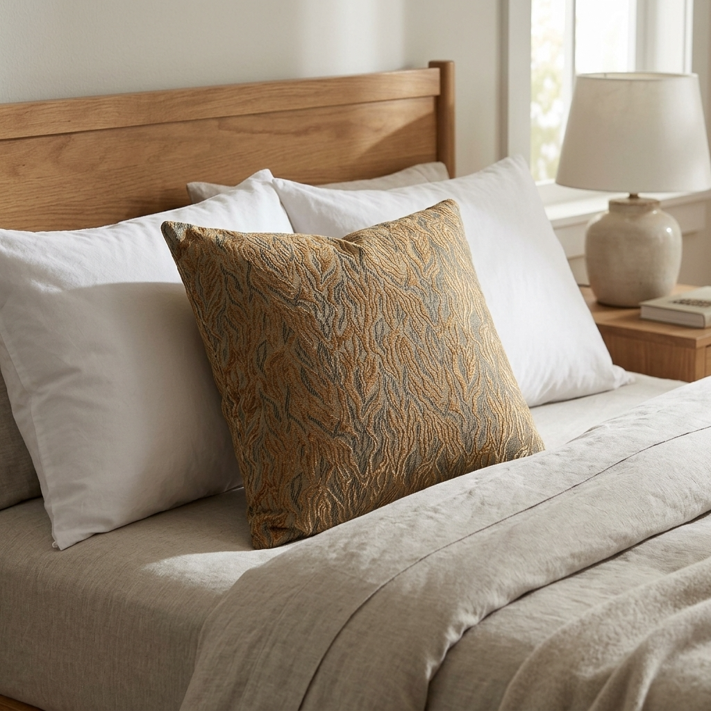 Plutus Burnished Bronze Yarns Shiny Fabric With Twig Pattern Luxury Throw Pillow
