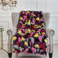 Plutus Burgundy, Black  Exotic Parrot Faux Fur Luxury Throw Blanket