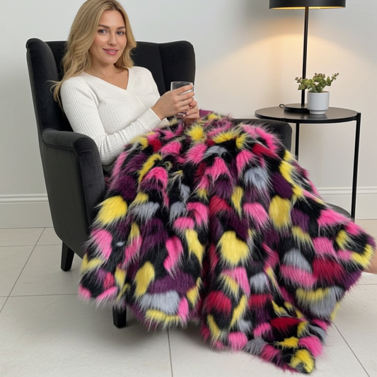 Plutus Burgundy, Black  Exotic Parrot Faux Fur Luxury Throw Blanket
