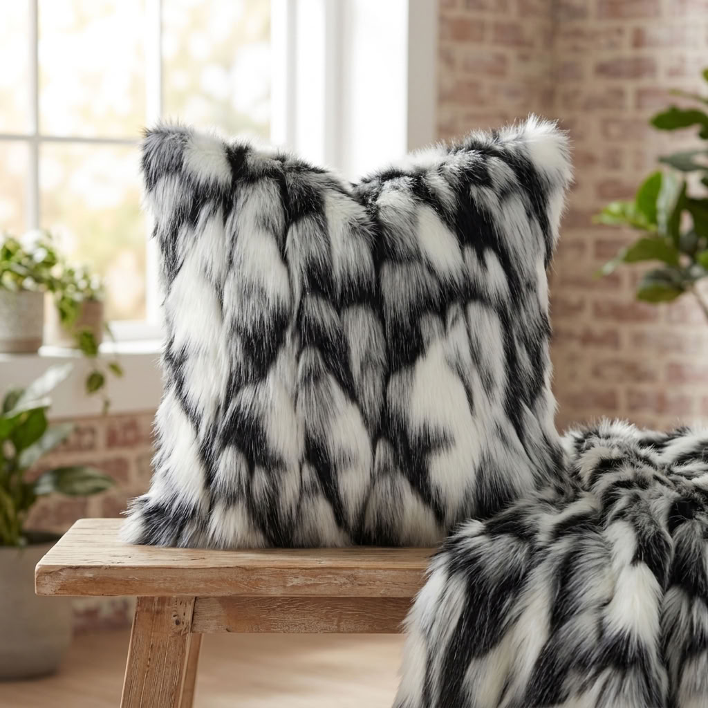 Plutus Black, White Zebra Animal Faux Fur Luxury Throw Pillow