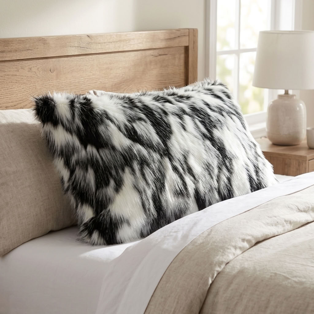 Plutus Black, White Zebra Animal Faux Fur Luxury Throw Pillow
