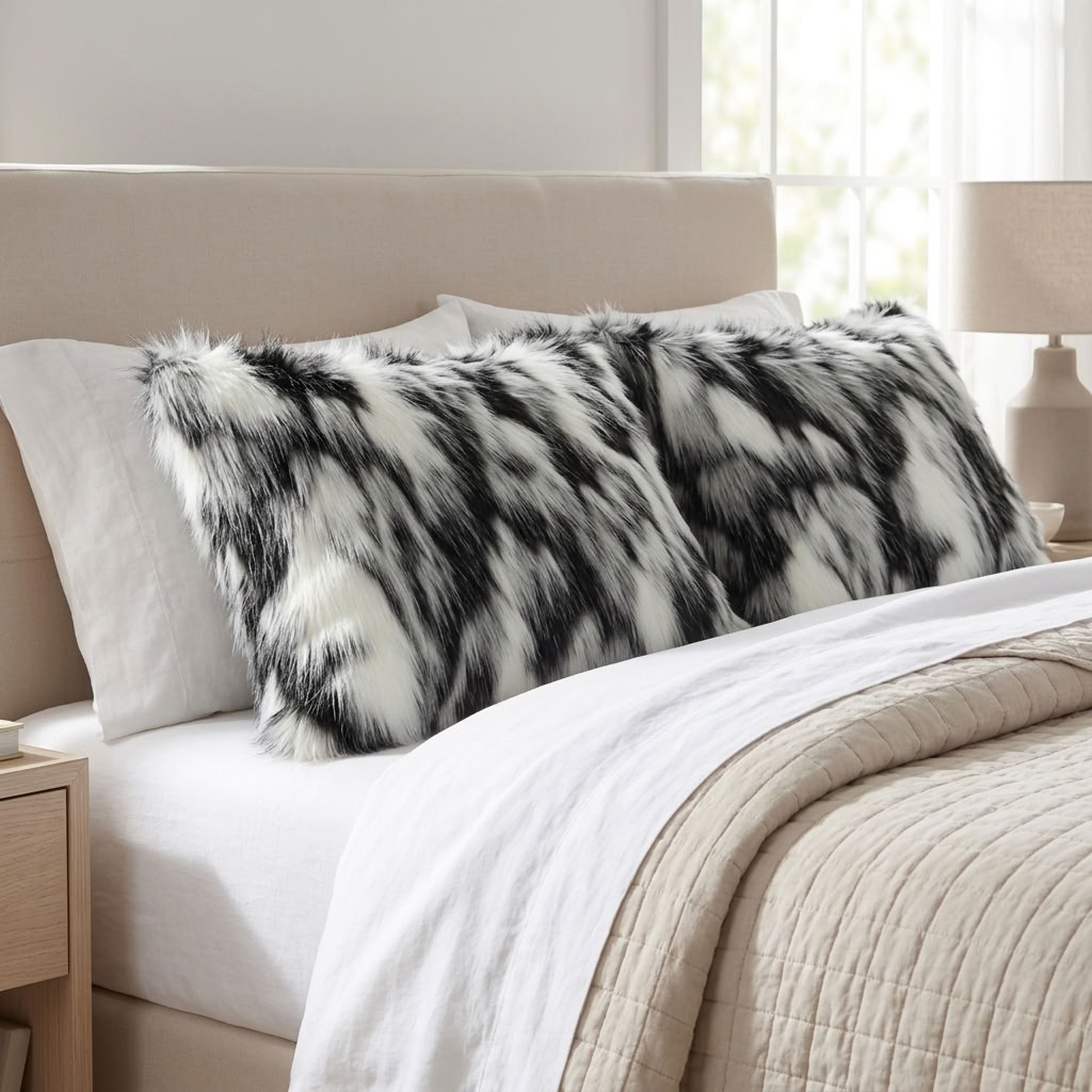 Plutus Black, White Zebra Animal Faux Fur Luxury Throw Pillow