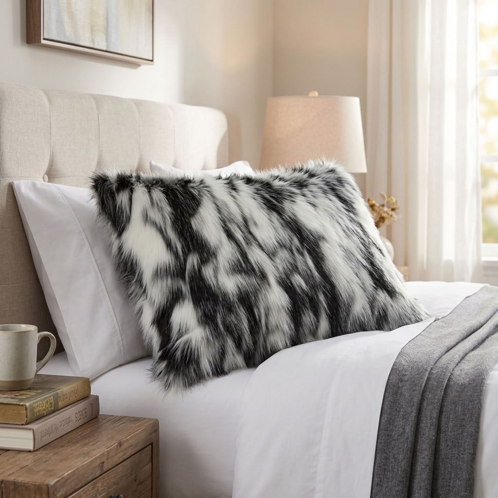 Plutus Black, White Zebra Animal Faux Fur Luxury Throw Pillow