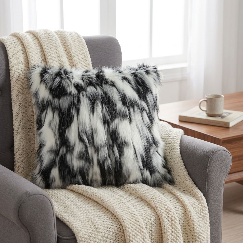 Plutus Black, White Zebra Animal Faux Fur Luxury Throw Pillow