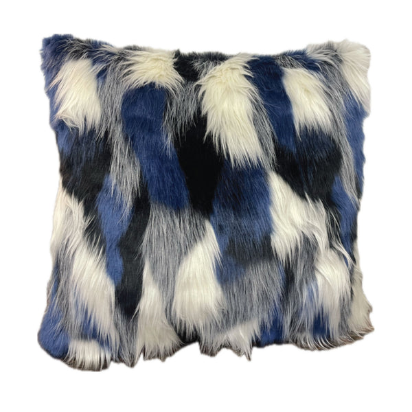Plutus Black, Blue & White Animal Faux Fur Luxury Throw Pillow