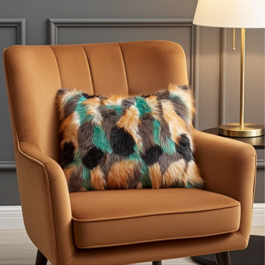 Plutus Multi-Color Fancy Feather Animal Faux Fur Luxury Throw Pillow