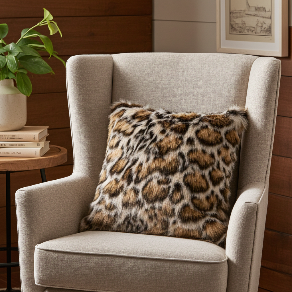 Plutus Brown Tiger Animal Faux Fur Luxury Throw Pillow