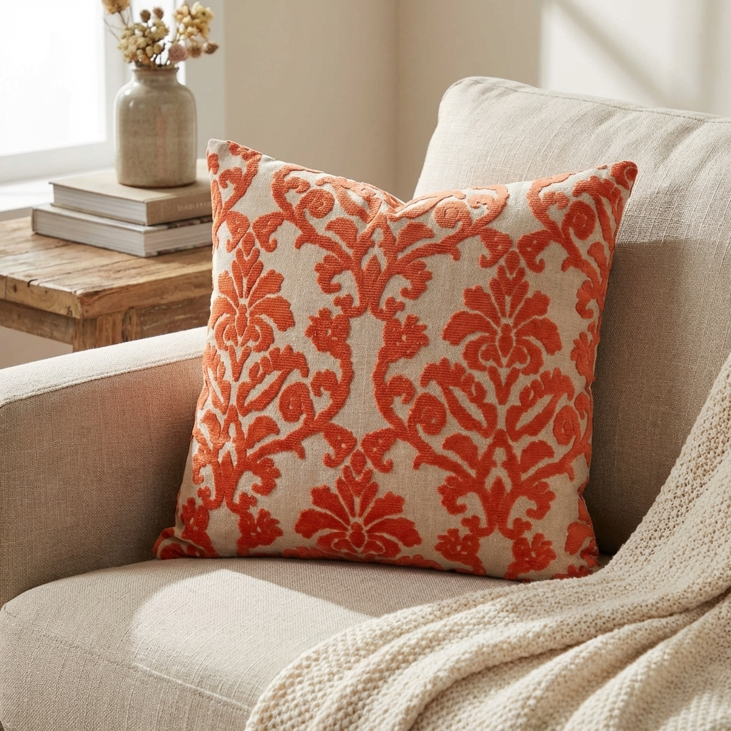 Fire Ridge Orange Floral Luxury Throw Pillow