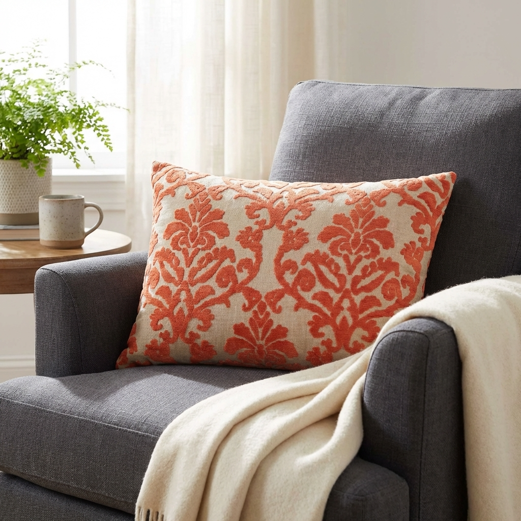Fire Ridge Orange Floral Luxury Throw Pillow