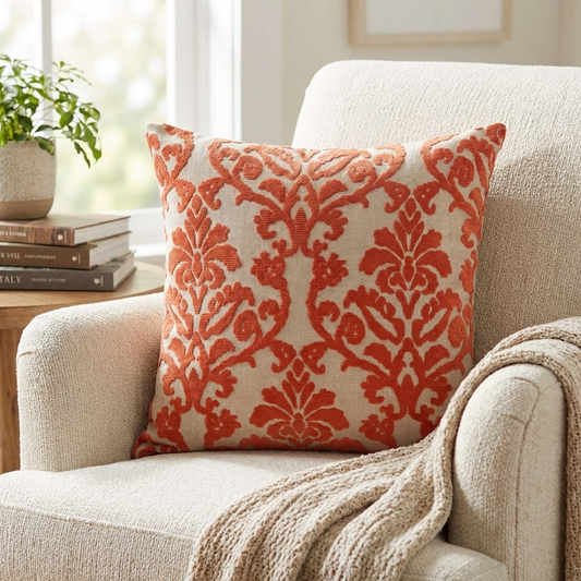 Fire Ridge Orange Floral Luxury Throw Pillow