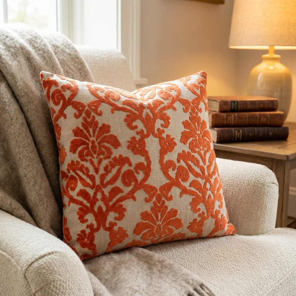 Fire Ridge Orange Floral Luxury Throw Pillow