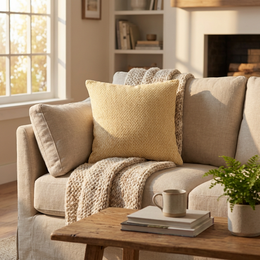 Saffron Love Yellow Ikat Luxury Outdoor/Indoor Throw Pillow