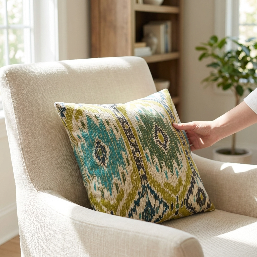 Green Avalanche Green Ikat Luxury Outdoor/Indoor Throw Pillow