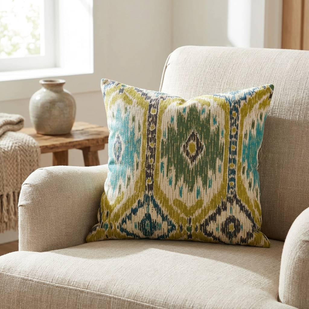 Green Avalanche Green Ikat Luxury Outdoor/Indoor Throw Pillow