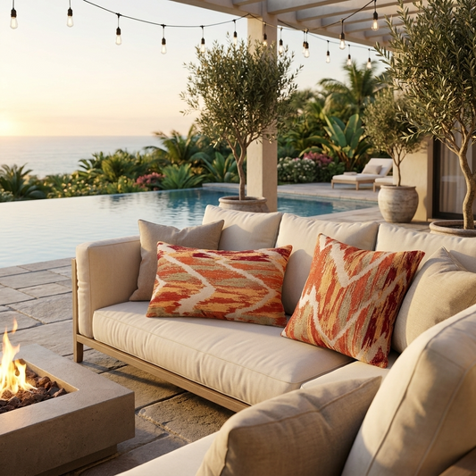 Tangelo Avalanche Orange Ikat Luxury Outdoor/Indoor Throw Pillow