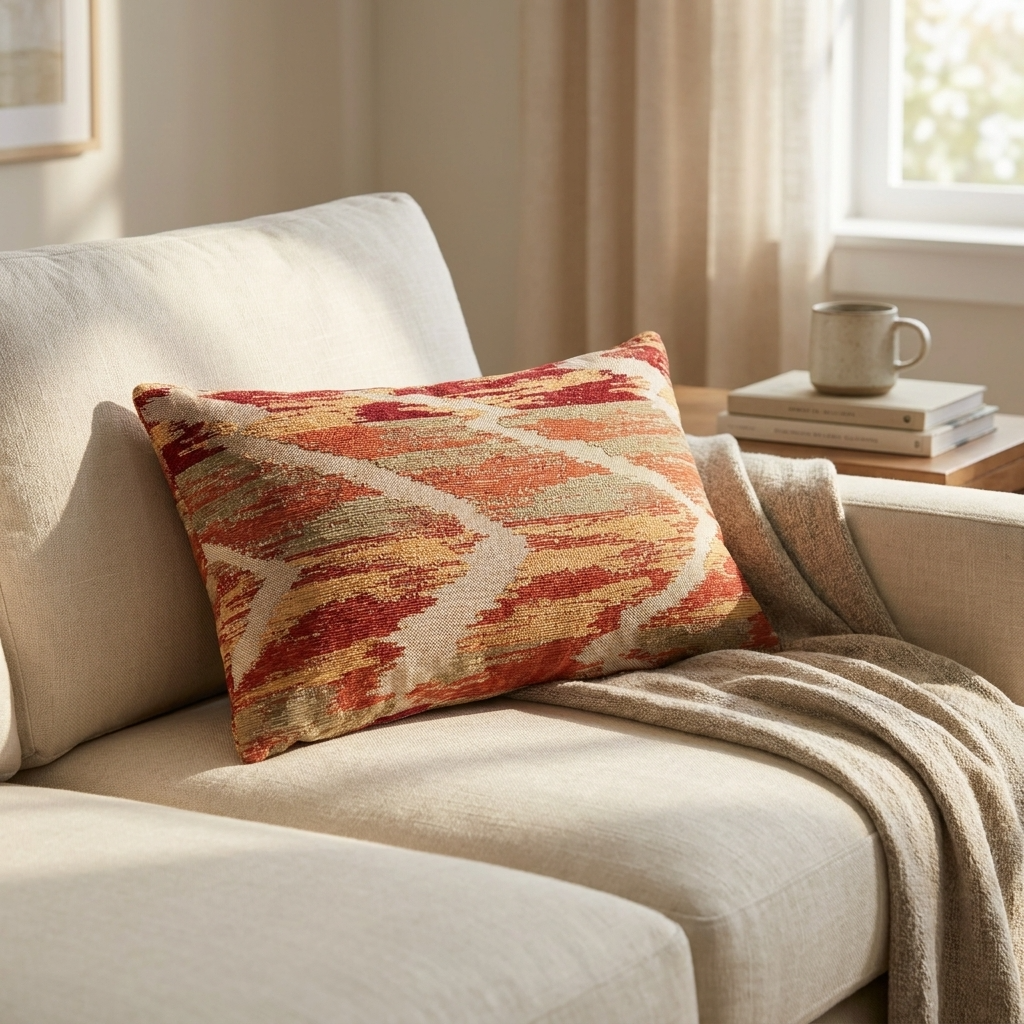 Tangelo Avalanche Orange Ikat Luxury Outdoor/Indoor Throw Pillow