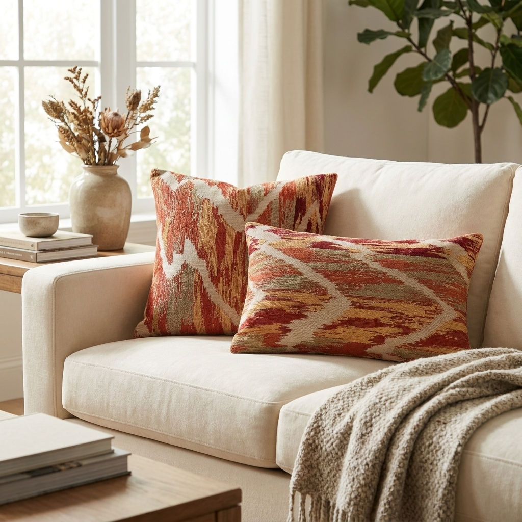 Tangelo Avalanche Orange Ikat Luxury Outdoor/Indoor Throw Pillow