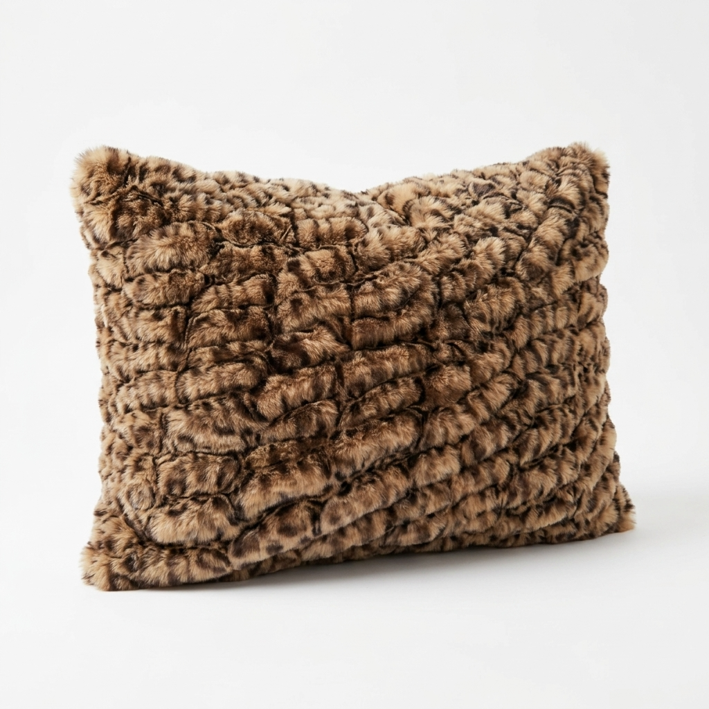 Plutus Brown, Beige Jungle Cat Animal Faux Fur Luxury Throw Pillow