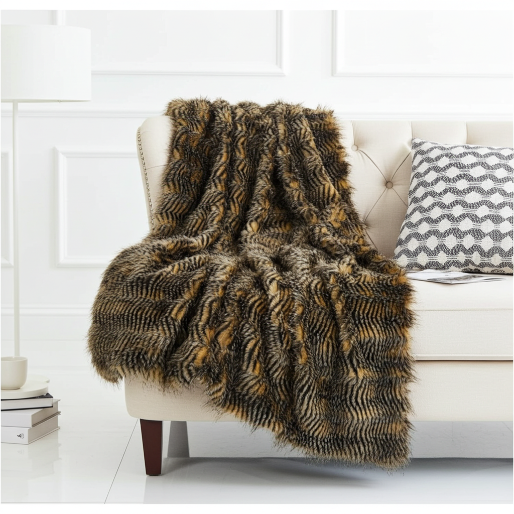 Porcupine Mocha Faux Fur Luxury Throw