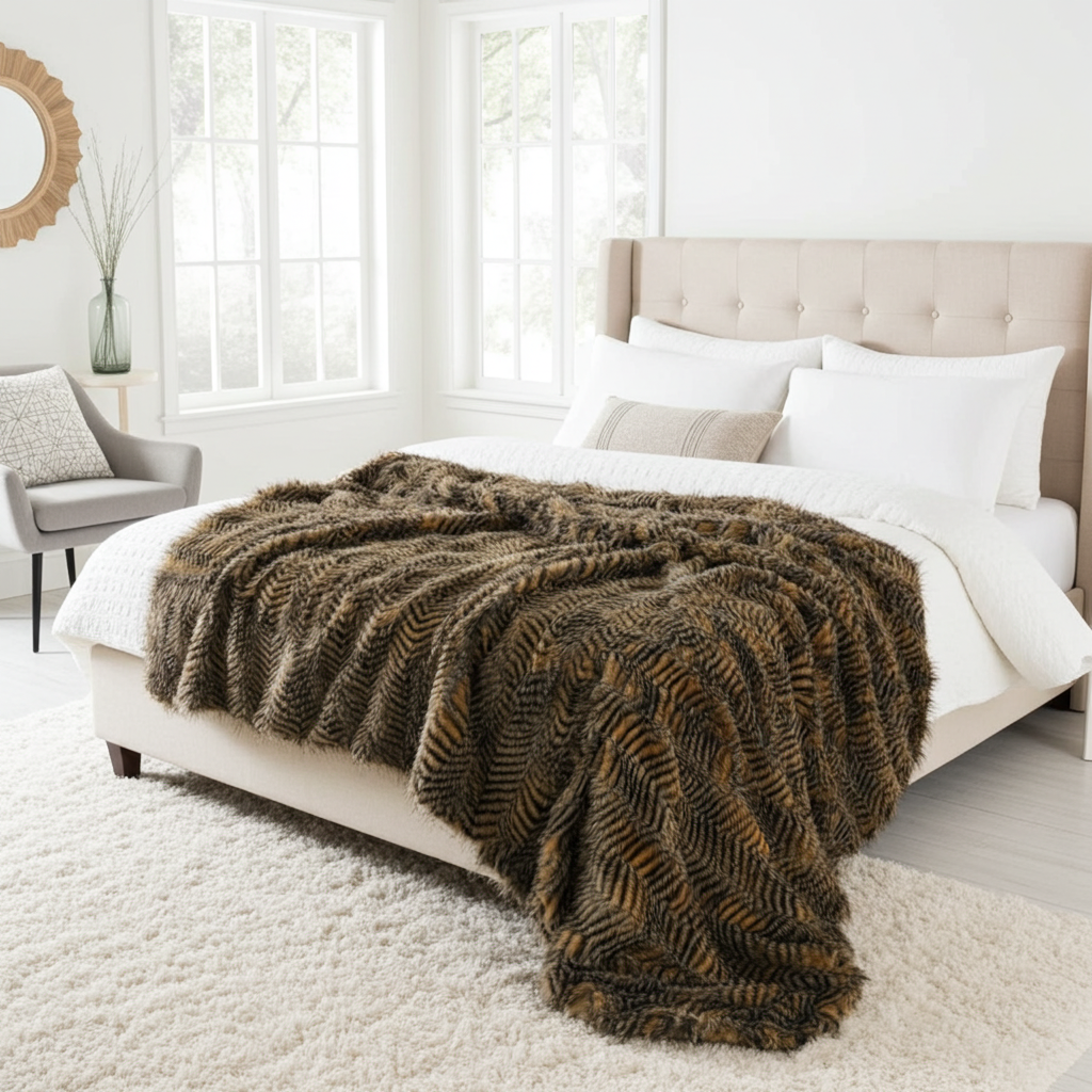 Porcupine Mocha Faux Fur Luxury Throw