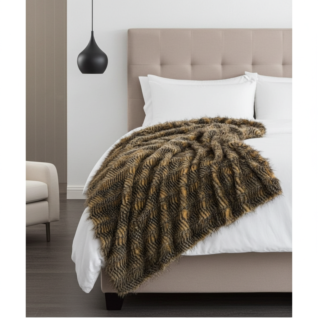 Porcupine Mocha Faux Fur Luxury Throw
