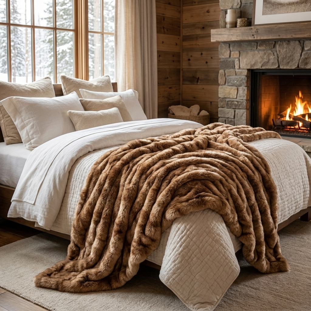 Frost Mink Light Brown Faux Fur Luxury Throw