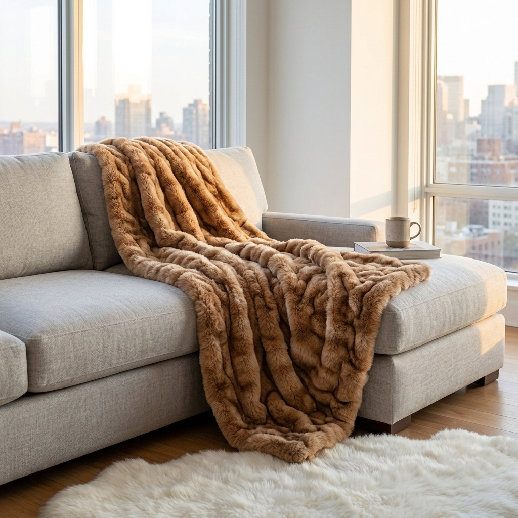 Frost Mink Light Brown Faux Fur Luxury Throw