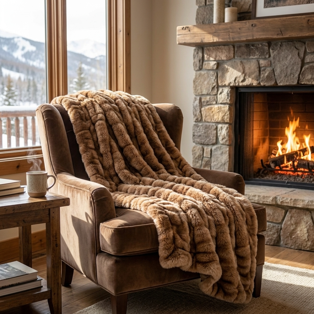 Frost Mink Light Brown Faux Fur Luxury Throw