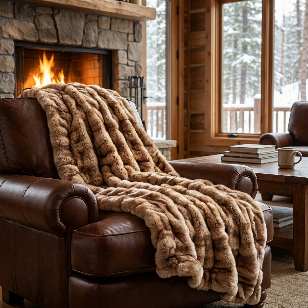 Frost Mink Light Brown Faux Fur Luxury Throw