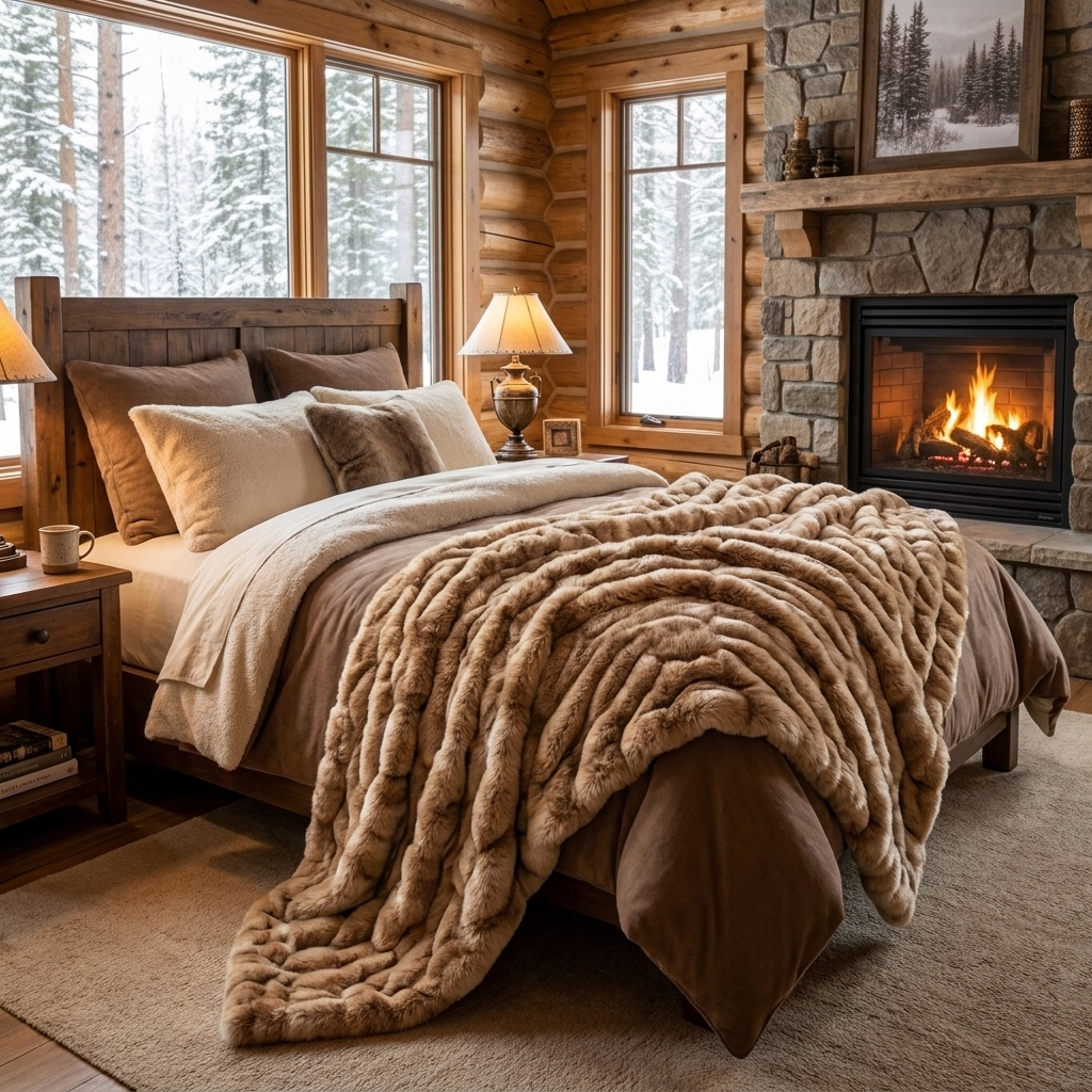 Frost Mink Light Brown Faux Fur Luxury Throw