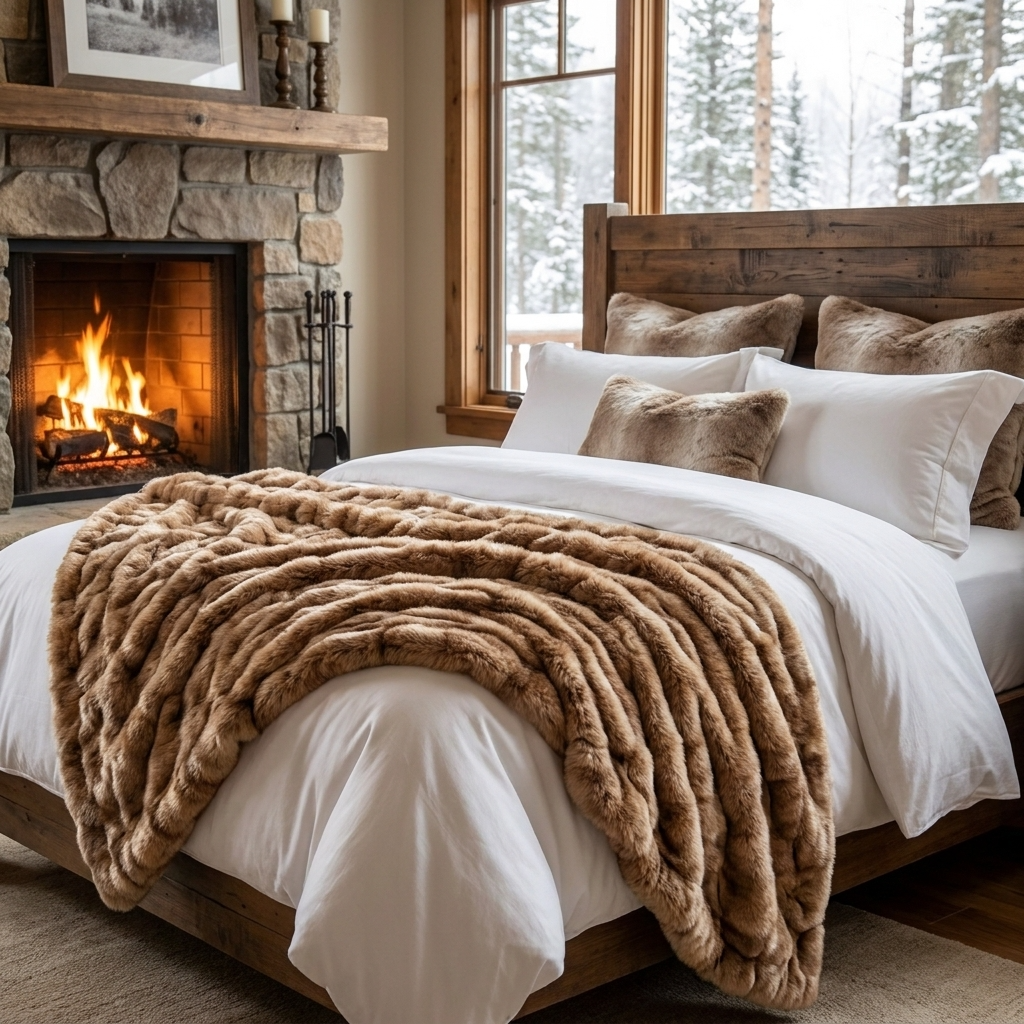 Frost Mink Light Brown Faux Fur Luxury Throw