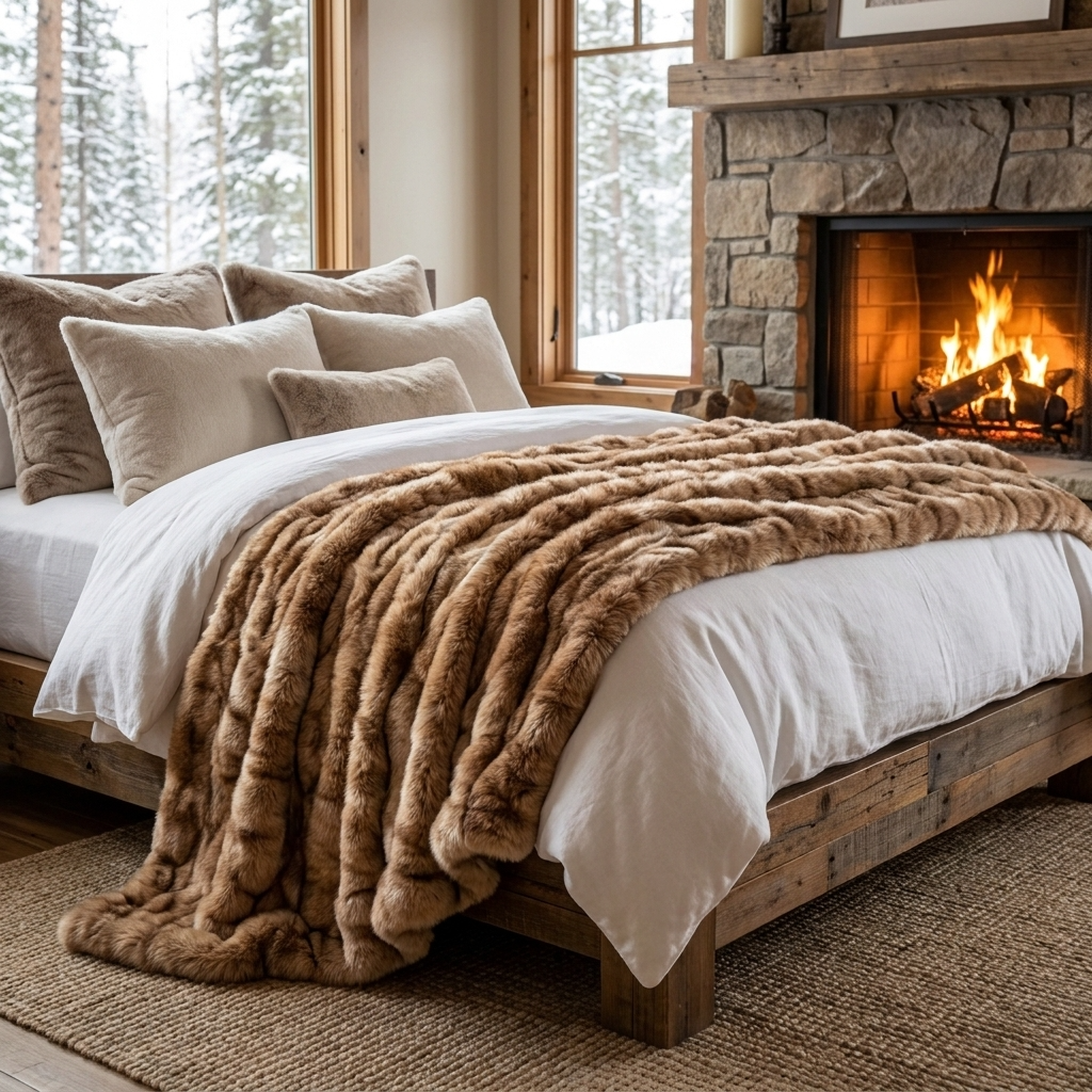 Frost Mink Light Brown Faux Fur Luxury Throw