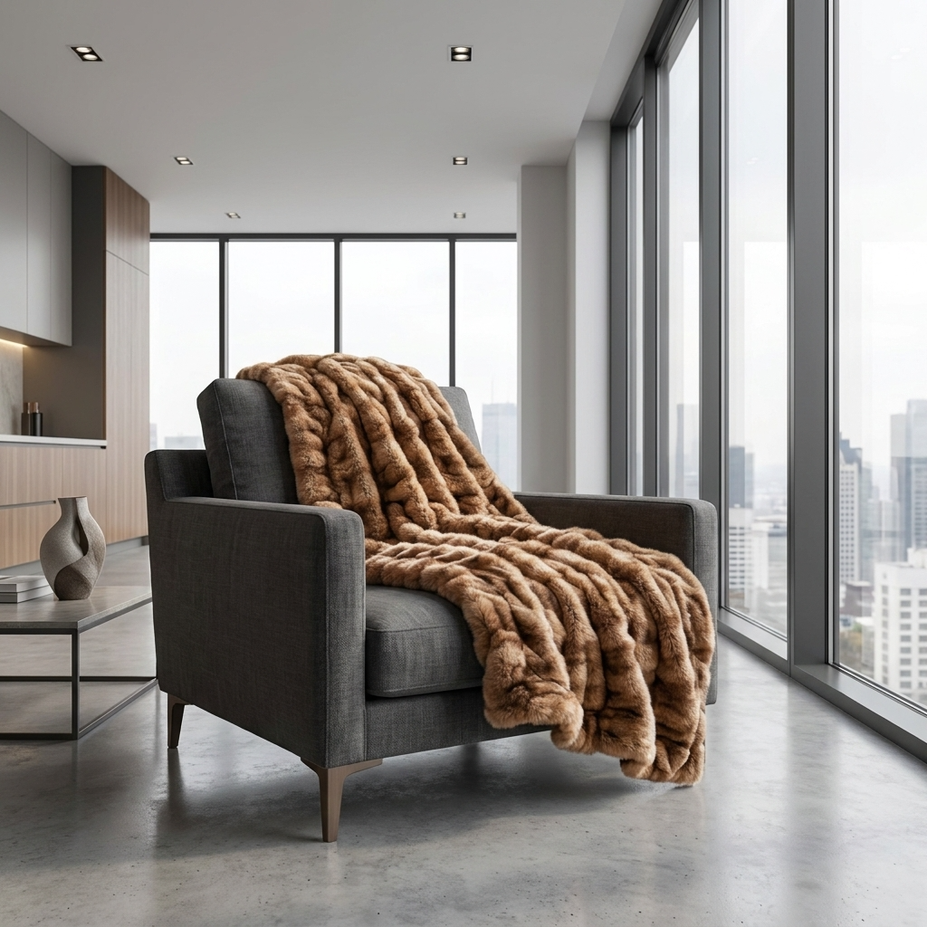 Frost Mink Light Brown Faux Fur Luxury Throw