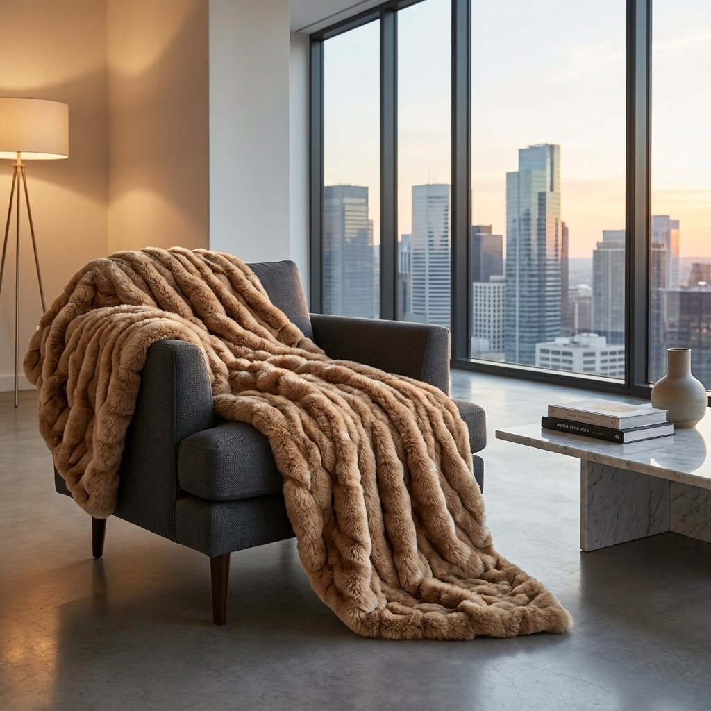 Frost Mink Light Brown Faux Fur Luxury Throw