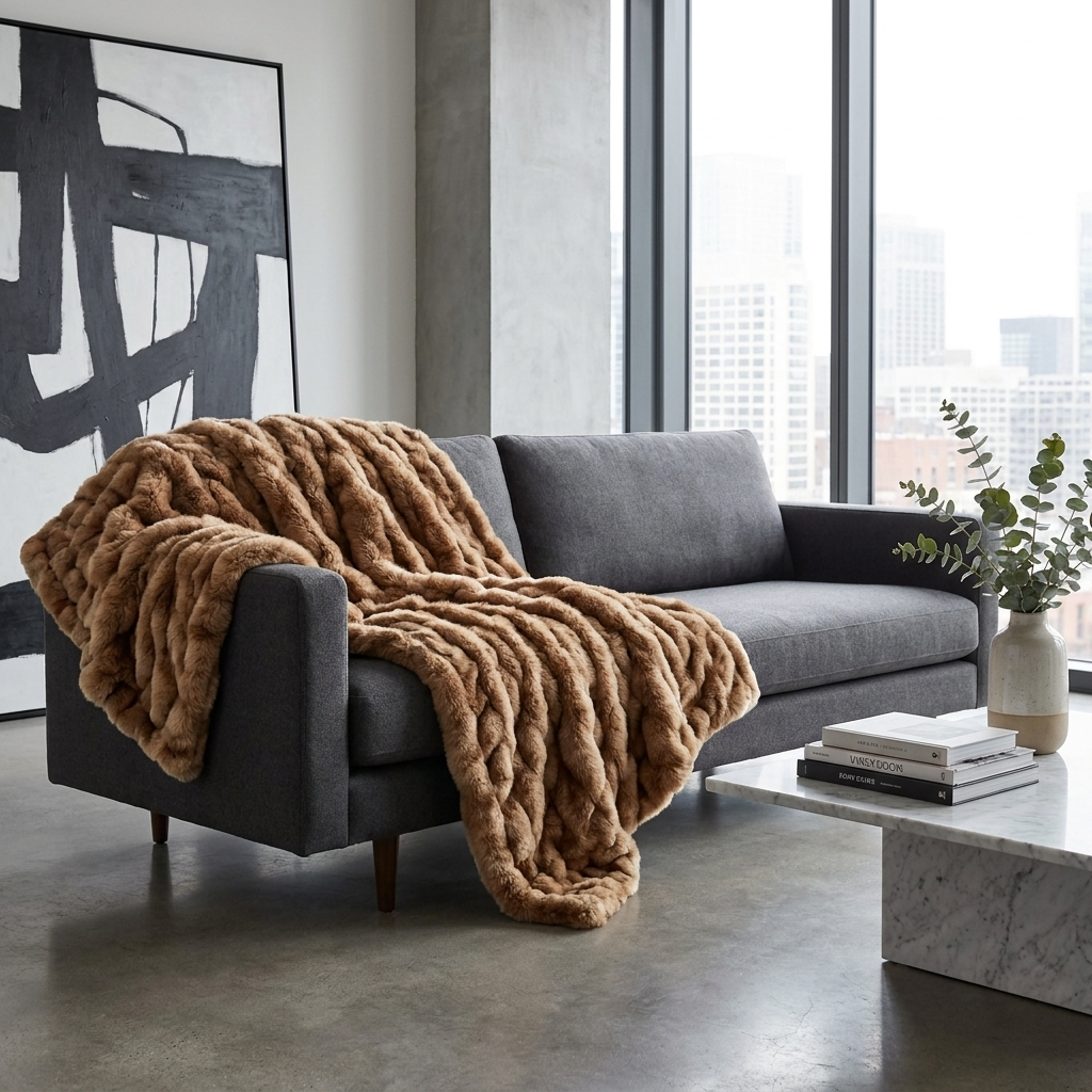 Frost Mink Light Brown Faux Fur Luxury Throw