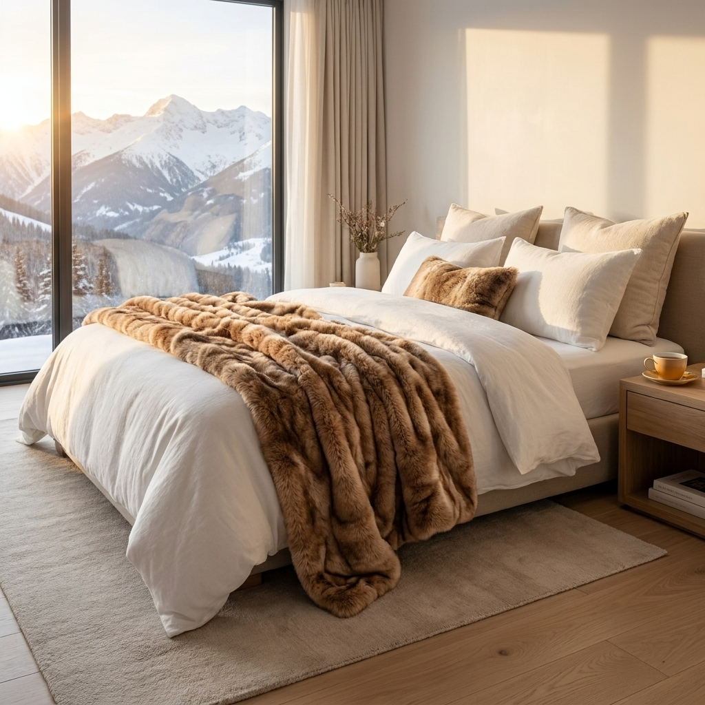 Frost Mink Light Brown Faux Fur Luxury Throw