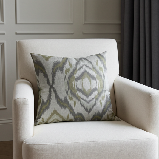 Plutus Ikat Dream Gray, Citrine Handmade Luxury Pillow