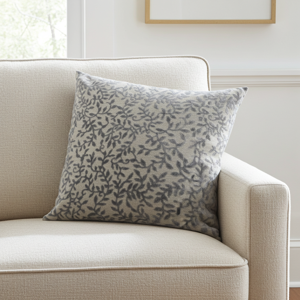 Plutus Grey Silver Whispering Vines Floral Luxury Throw Pillow