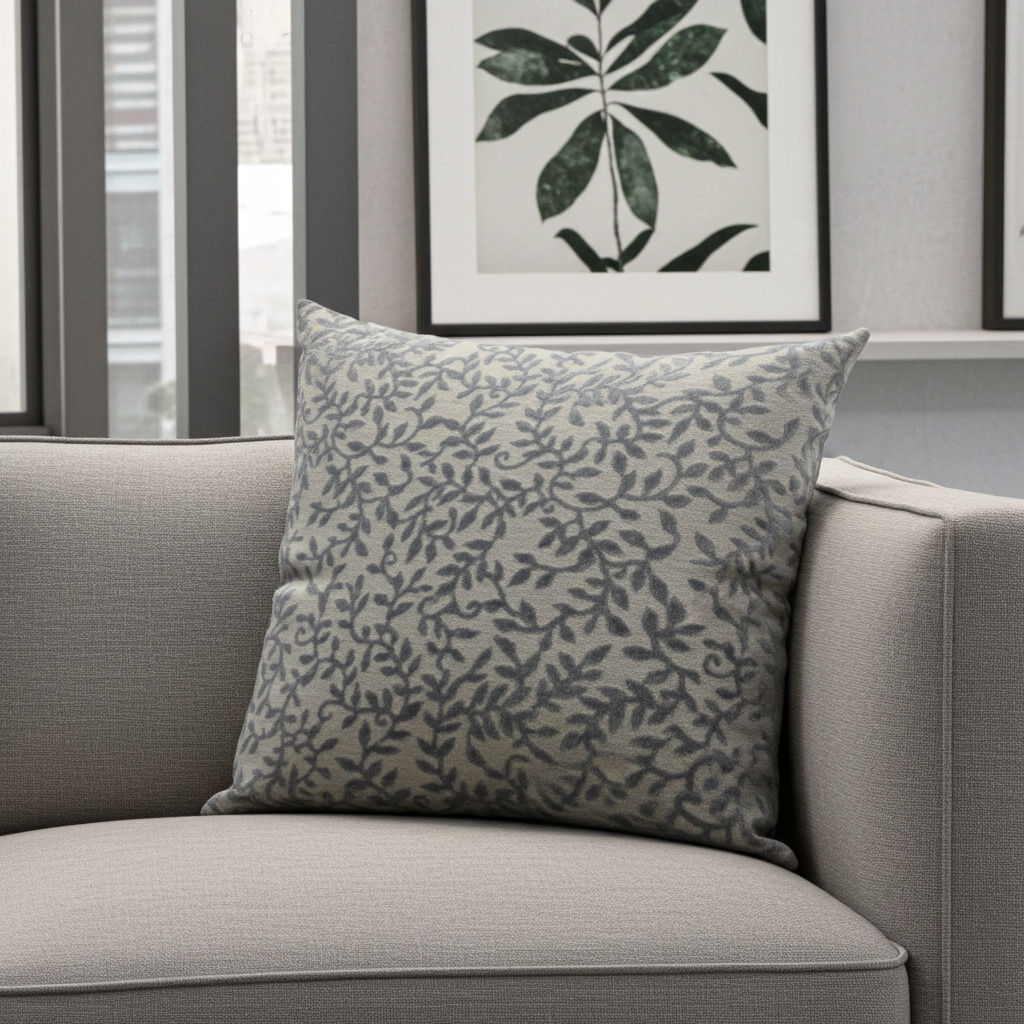 Plutus Grey Silver Whispering Vines Floral Luxury Throw Pillow