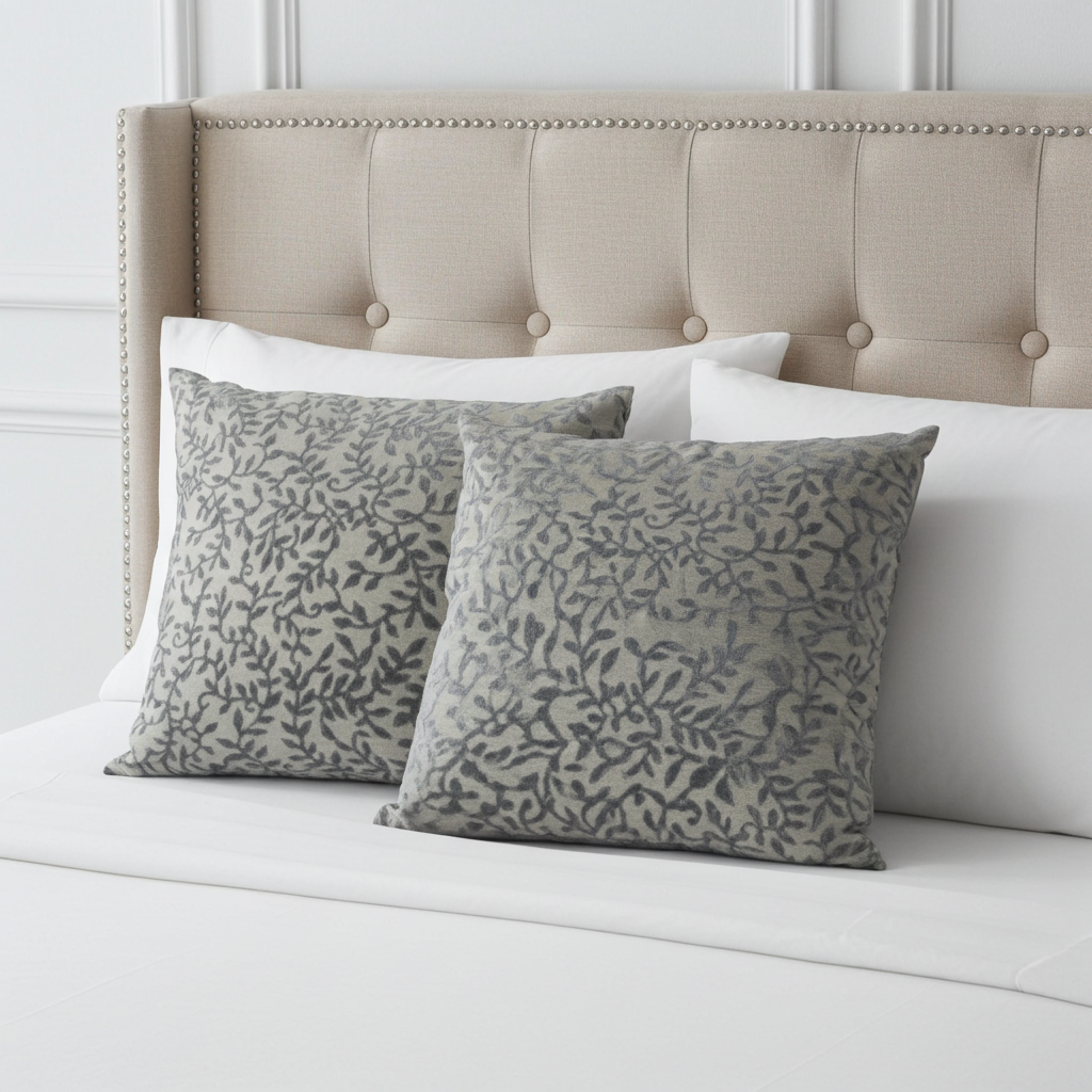 Plutus Grey Silver Whispering Vines Floral Luxury Throw Pillow