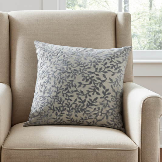 Plutus Grey Silver Whispering Vines Floral Luxury Throw Pillow