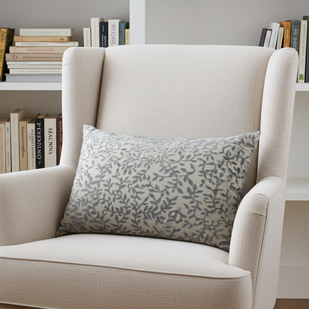 Plutus Grey Silver Whispering Vines Floral Luxury Throw Pillow