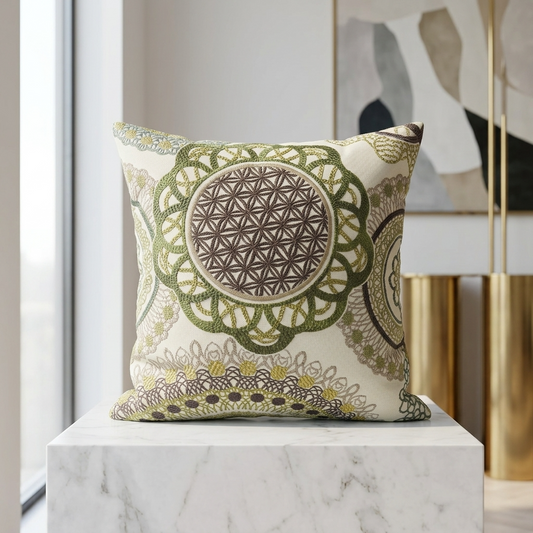 Sunset Cottage Yellow , Green and Ivory Luxury Throw Pillow