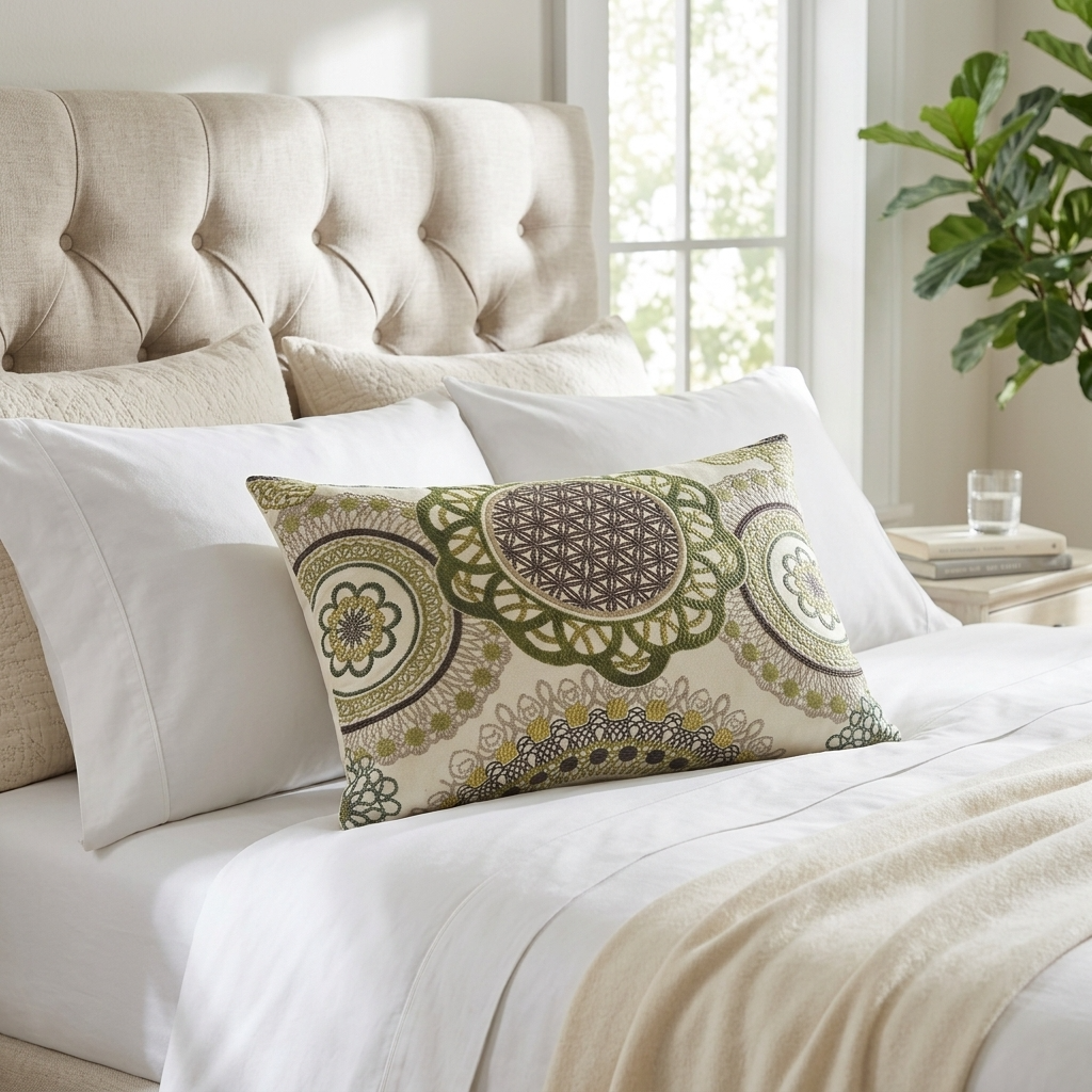 Sunset Cottage Yellow , Green and Ivory Luxury Throw Pillow