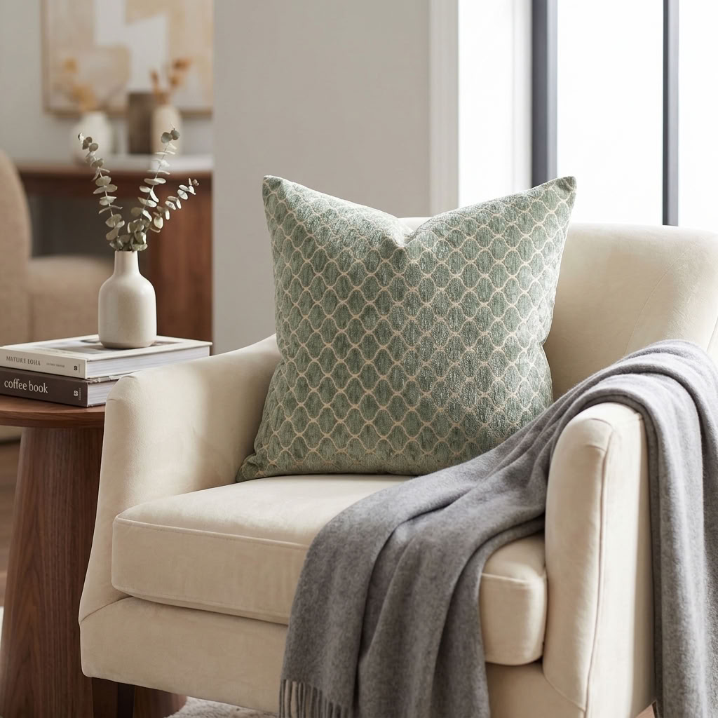 Golden Clove Blue and Beige Luxury Throw Pillow