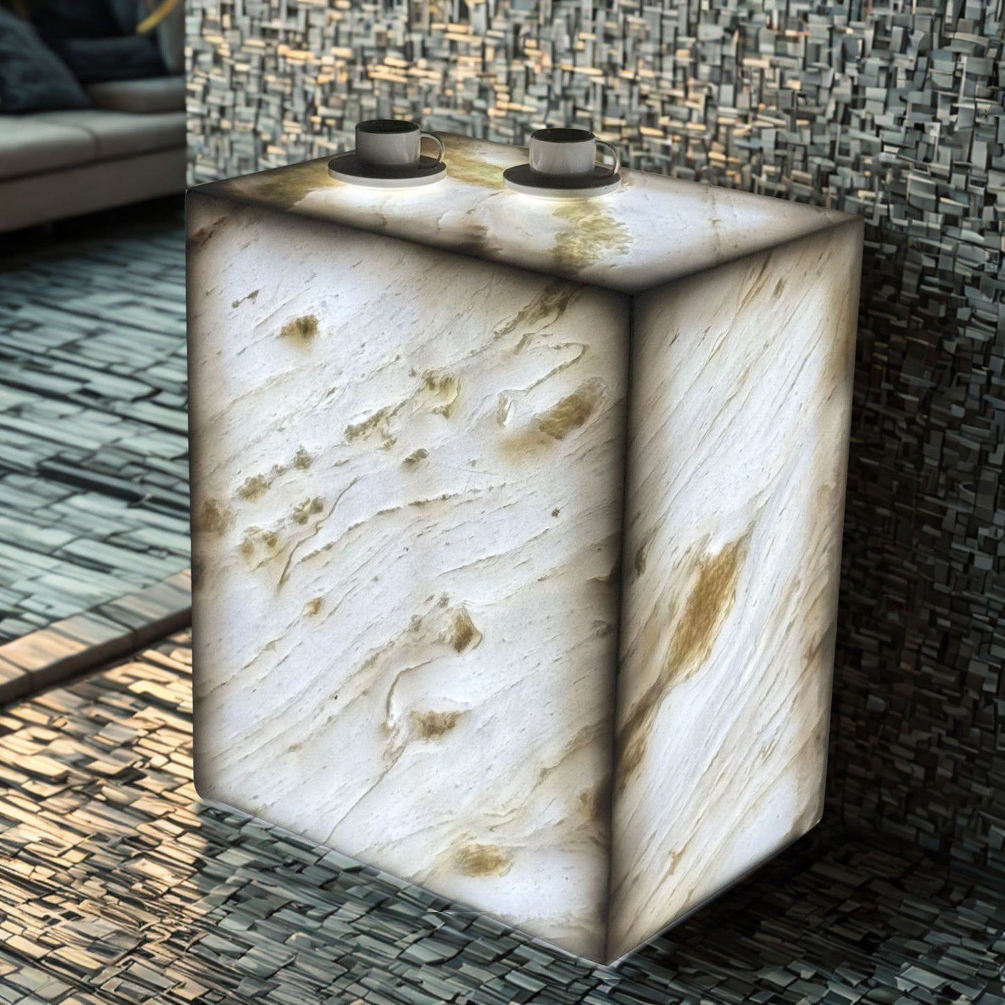Plutus Brands Signature Natural Marble Side Table - Modern Luxury with Dimmable LED Glow