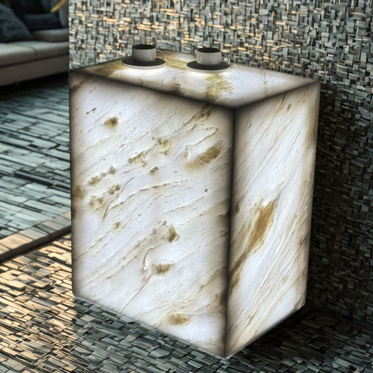 Plutus Brands Signature Natural Marble Side Table - Modern Luxury with Dimmable LED Glow