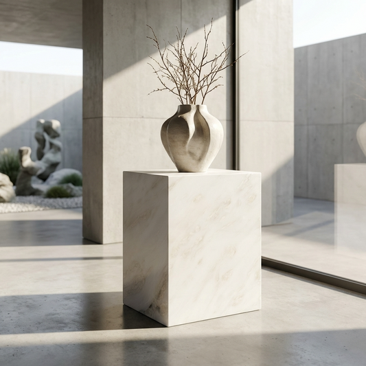 Plutus Brands Signature Natural Marble Side Table - Modern Luxury with Dimmable LED Glow